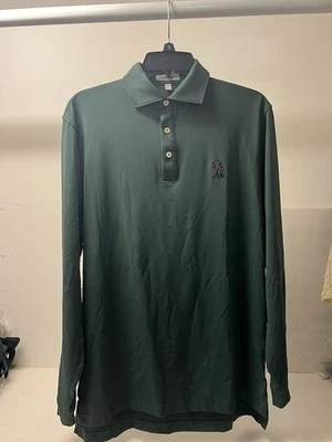Polo hombre Peter Millar manga larga. Pequeño. Cuarto de botón. Verde Forrest. Foto 1 de 3