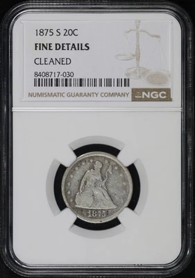 1875-S Twenty Cent Piece NGC F Details Cleaned - Image 1 of 2
