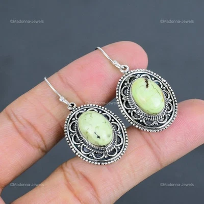 Pendientes colgantes bisel colgante nuevos vintage crisoprasa limón natural plata de ley Foto 1 de 4