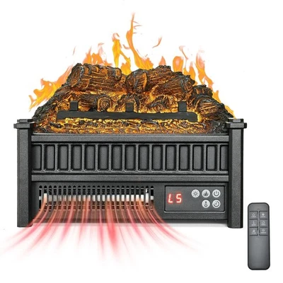 电壁炉插入 16 英寸日志加热器 1500 瓦带遥控逼真 3D 火焰 — 第 1/4 张图片