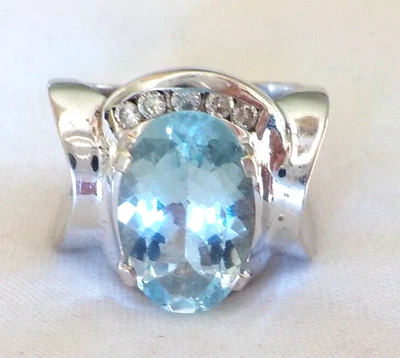 14K White Gold Solitaire Aquamarine Diamond Ring - 12.76 gms, Sz 6.75, 4.43 ctw - Image 1 of 4