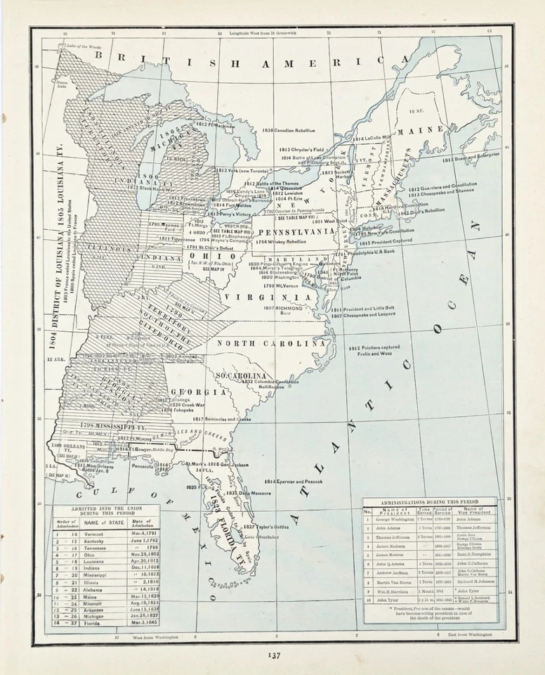 1887  UNITED STATES -  Map ORIGINAL  LAND CESSIONS - WARS - FLORIDA TERRITORY - Image 1 of 3