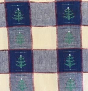 Woven Holiday Fabric - Blue Green Ivory Checks Christmas Tree - 4 Yds Cottage - Picture 1 of 9