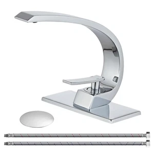 Grifo de lavabo de baño cromado, diseño único de una sola manija de latón de un solo orificio... - Imagen 1 de 9
