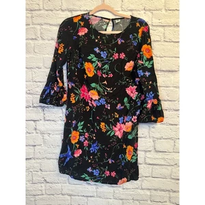 Old Navy Floral Print Dress Bell Sleeve Casual Black Mini Dress SP - Picture 1 of 7