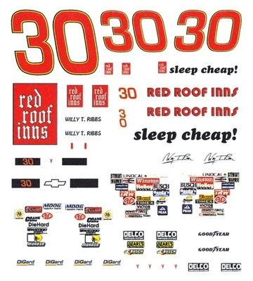 Calcomanías de tobogán acuático #30 Willy T. Ribbs Red Roof Inns 1987 escala 1/64 HO Foto 1 de 2
