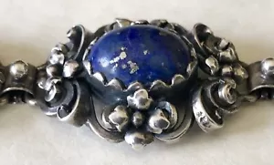 Bracciale antico lavorato a mano italiano argento 800 e lapislazzuli blu naturale Peruzzi? - Foto 1 di 10