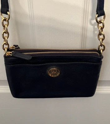 TOMMY HILFiGER Navy Pebble Leather Crossbody Bag/Wallet with Gold Hardware - Image 1 of 4
