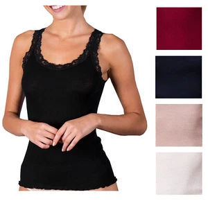 FRALY  canottiera donna spalla stretta con pizzo costine art DF6900 lana e seta - Imagen 1 de 12