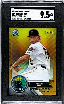2018 Bowman Chrome Scouts' Top 100 Gold Refractor /50 Shane Baz SGC 9.5 Pop 1!! - Image 1 of 2
