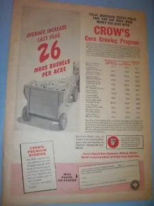 VINTAGE SEED CORN ADVERTISING -10" x 14" -CROWS HYBRID SEED CORN - 1953 - Picture 1 of 1