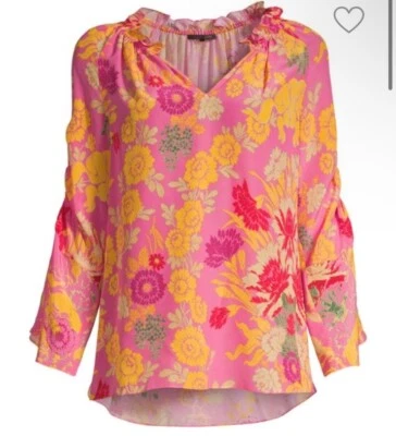 Kobi Halperin Women’s Pink 100% Silk Floral Jenna Blouse Top In Blossom $378 - Image 1 of 4