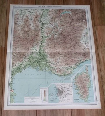 1922 ORIGINAL VINTAGE MAP OF RHONE-ALPES COTE D'AZUR LYON MARSEILLE FRANCE - Image 1 of 3