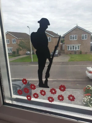 Remembrance day Poppy soldier vinyl sticker decal lest we forget