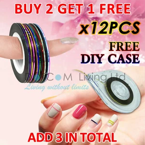 12 COLOR NAIL STICKER ROLLS STRIPING TAPE LINE NAIL ART UV GEL TIP NAIL DIY KIT - Picture 1 of 7