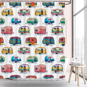 JAWO Cortina de ducha para cámper remolque camping baño, RV retro diversión - Imagen 1 de 12