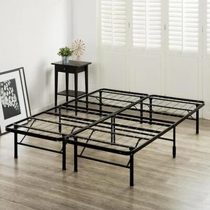 Platform Bed Frame Queen Black Metal Tool-Free Assembly Mattress Foundation - Picture 1 of 10
