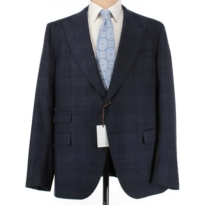 Caruso NWT 100% Wool Suit Size 58R US 48R in Blue/Black Plaid with Light Gray - Image 1 of 4
