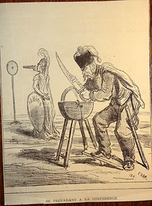 CHAM Lithographie Le Charivari Caricature XIXe Se préparant à la Conférence - Imagen 1 de 1