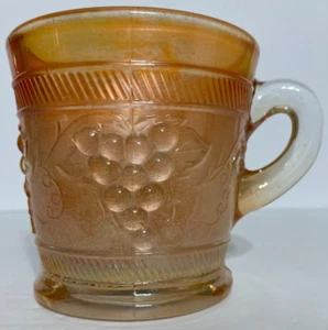 Antq. Banded Marigold Dugan Carnival Peach Glass Mug Grape design - Picture 1 of 6