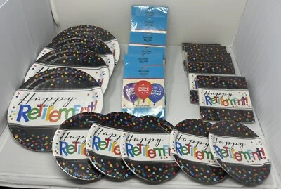 Happy Retirement Party Supply Plates Napkins & Balloons New & Sealed 20 Packs - Image 1 of 4