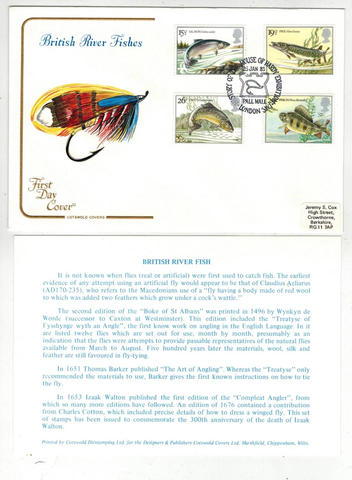 GREAT BRITAIN BRITISH RIVER FISHES SET OF 4 ON FDC * Text Card Salmon Trout NICE - Image 1 of 1