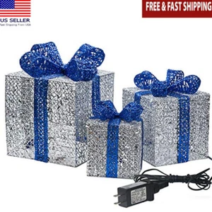 Lighted Christmas Gift Boxes Set of 3 Decorative Holiday Decor W/ Plug New - Picture 1 of 7