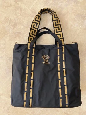 New Versace Black Faux Leather Sports Tote Shoulder Bag Purse Fragrance Promo - Image 1 of 4