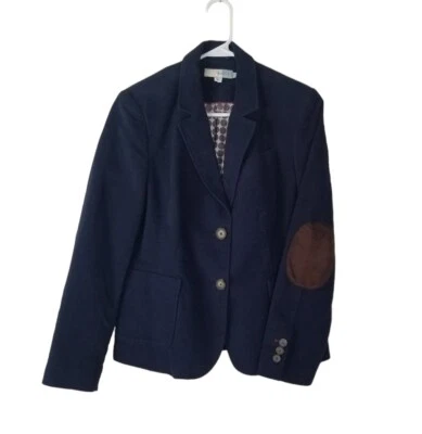 Blazer Boden Azul Marino Algodón Marrón Gamuza Parches en el Codo Talla 6 Academia Preppy  Foto 1 de 4