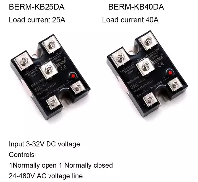 SSR BERM-KB25DA/KB40DA Single Phase Solid State Relay DC Control AC 1 NO 1 NC - Image 1 of 4