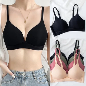 Womens Seamless Bra Comfort Glossy Underwear 3/4 Cup Push Up Wireless Bralette - Picture 1 of 29