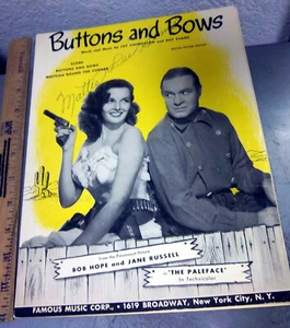 1948 botones y arcos, partitura vintage, foto de portada de Bob Hope, Jane Russell - Imagen 1 de 4