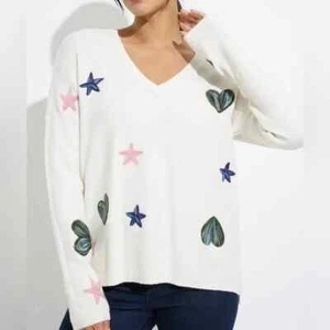 Neu mit Etikett Charlie B Pullover Pulli creme Strick Herzen & Sterne Größe S - Bild 1 von 8