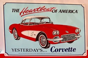 Metal Corvette Sign 12 X 18 Heartbeat Of America - Picture 1 of 2