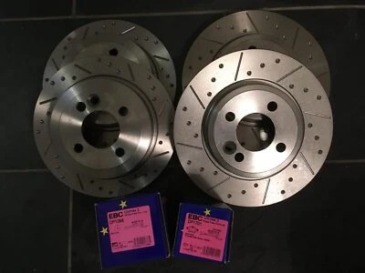 Discos de freno ranurados Mini R53 Cooper S y pastillas EBC UltiMAX, parte delantera + trasera - Imagen 1 de 4