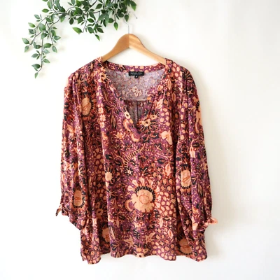 Top de rayón manga 3/4 floral estampado púrpura talla grande 3X de Rachel Zoe Foto 1 de 4