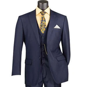 VINCI Men's Navy Blue 3-Piece 2-Button Classic-Fit Suit - NEW - Picture 1 of 5