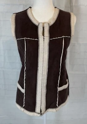 Carolyn Taylor por diseño marrón gamuza y sherpa cremallera chaleco chaqueta mujer’s M Y2K Foto 1 de 4