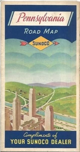 Hoja de ruta SUNOCO 1939 PENNSYLVANIA Pittsburgh Scranton Philadelphia Allentown - Imagen 1 de 5