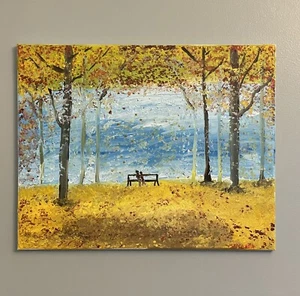 Original Acrylic Landscape Painting Picture Fall Autumn Home Decor Signed - Picture 1 of 7