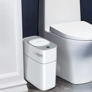 Bathroom Trash Can with Lid, 3.8 Gallon Slim Garbage Can, Small Plastic Trash... - Picture 1 of 6