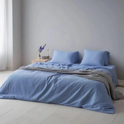 Linen Bedding Set in Blue Duvet Cover & 2 Pillowcases Set in King, Queen, Size. - Image 1 of 4