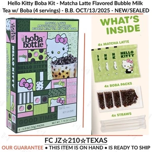 Hello Kitty Boba Kit - Matcha Latte Flavored Bubble Milk Tea w/ Boba (4 serving) - Picture 1 of 9