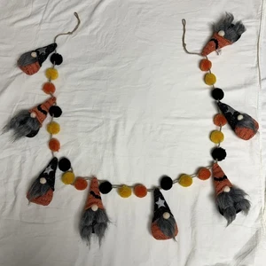Halloween Wichtel Girlande Orange Schwarz Gelb Farben Bommel 6 Fuß lang - Bild 1 von 6
