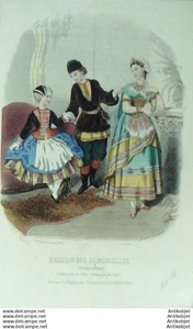 Gravure Mode Magasin Demoiselles 1866 # 3 (aquarellee Old Fashion plate) - Picture 1 of 1