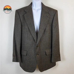 Oscar De La Renta Brown Plaid HeritageCharm 100% Wool Blazer Sport Coat Size 42R - Picture 1 of 19