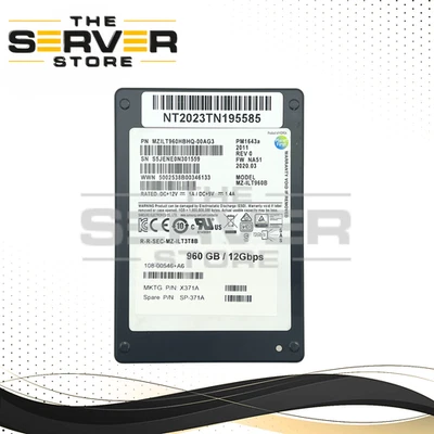 Netapp 960GB SAS 12Gbps RI SFF 2.5" SSD MZ-ILT960B Samsung PM1643a X371A SP-371A - Image 1 of 2