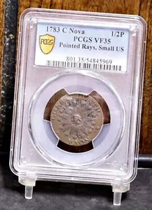 1783 Colonial C Nova 1/2P Pointed Rays, Small US - PCGS VF35 (59340-L) - Picture 1 of 12