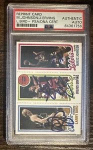 1980 Topps Reprint Bird/Erving/Magic Authentic Triple Auto PSA/DNA Cert - Picture 1 of 3
