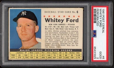 1961 POST CEREAL WHITEY FORD #6  PERFORATED PSA 2 - Image 1 of 2